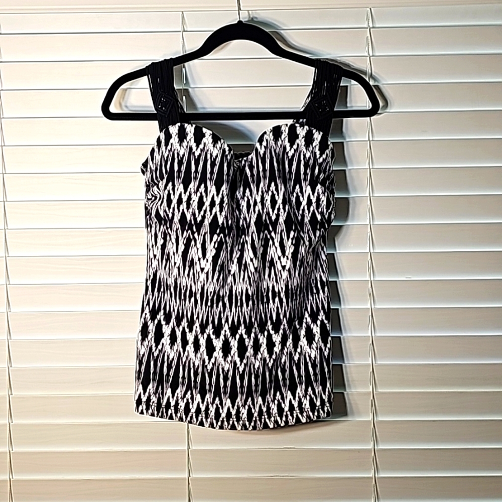 Profile By Gottex Tankini Swimsuit Top Black And White Size 38D